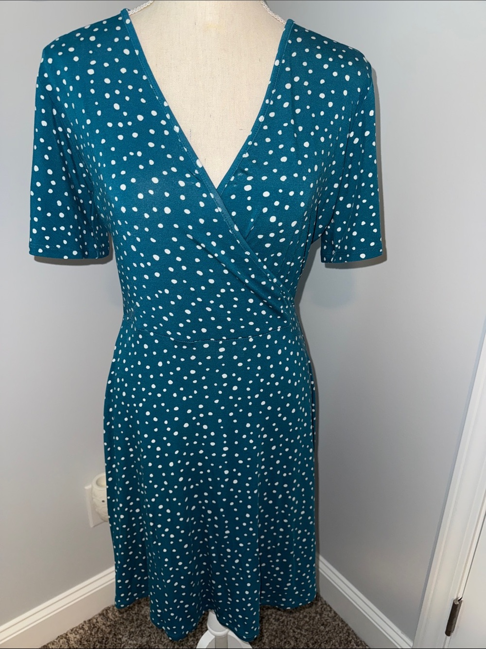 41 Hawthorn Teal Polka Dot Wrap Midi Dress